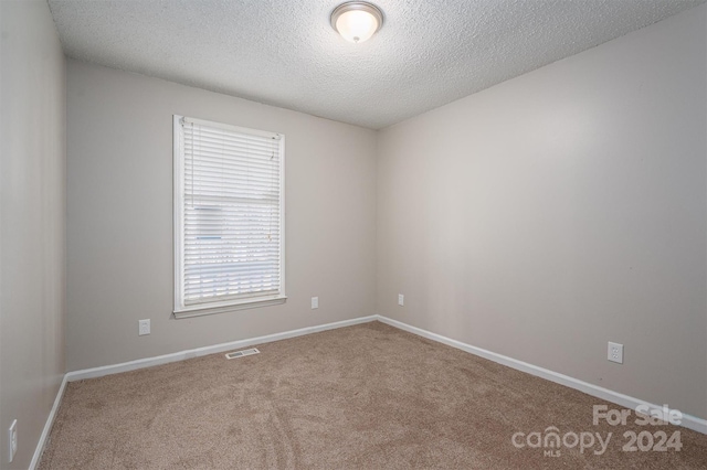 spare room featuring carpet flooring and a textured ceiling