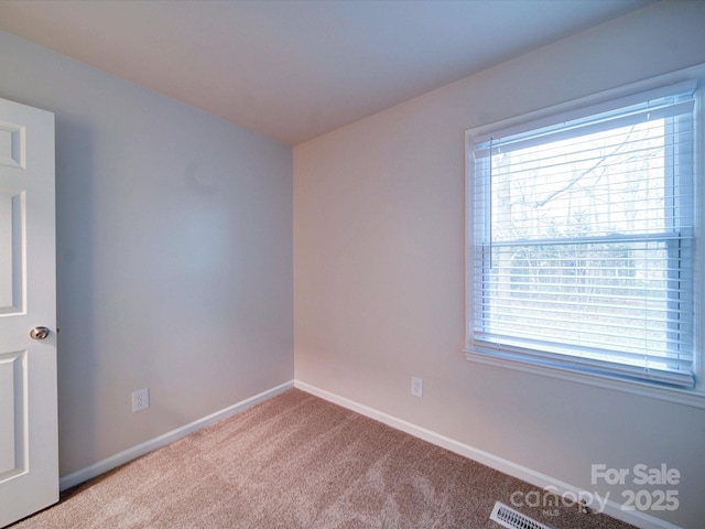 unfurnished room featuring light carpet