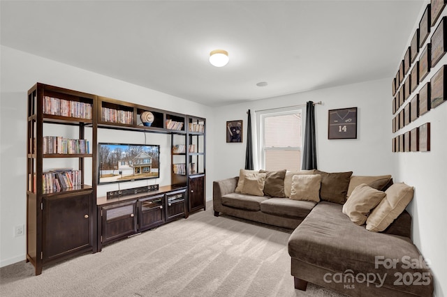 living room featuring light carpet