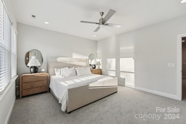 bedroom featuring carpet flooring and ceiling fan