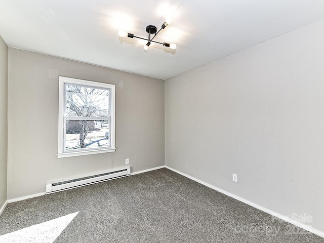 empty room featuring carpet floors and a baseboard radiator