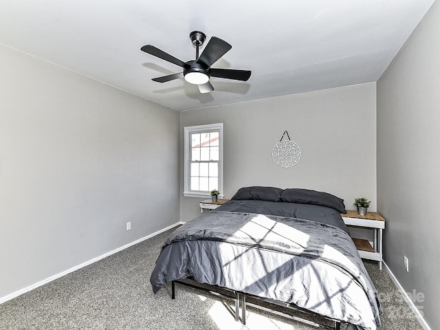 bedroom featuring ceiling fan and carpet flooring