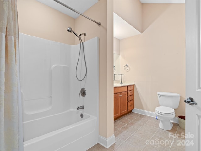 full bathroom with tile patterned flooring, vanity, shower / bath combination with curtain, and toilet