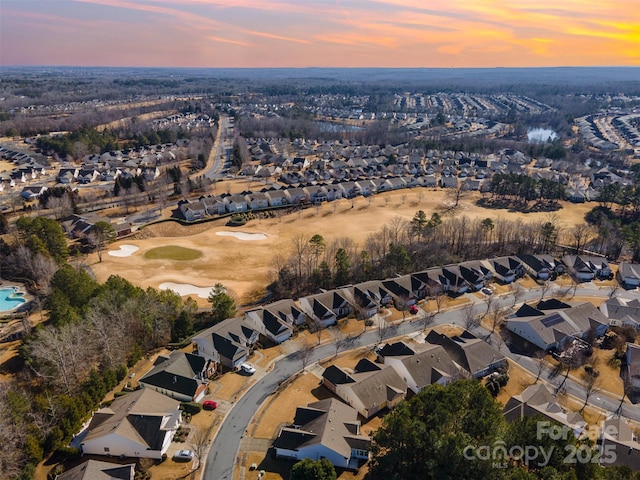 view of aerial view at dusk