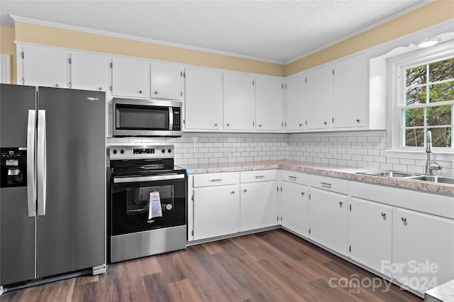 kitchen featuring white cabinetry, sink, dark hardwood / wood-style floors, and appliances with stainless steel finishes