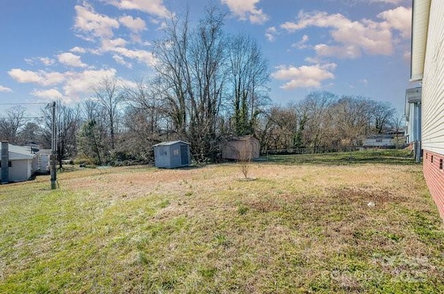 view of yard with a storage unit