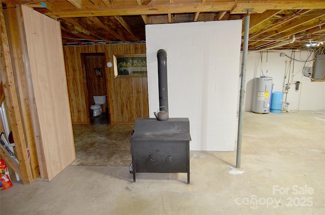 basement with water heater