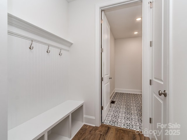 320 Triple Ponds Ct, Clover, SC 29710 - mudroom with baseboards, recessed lighting, and dark flooring