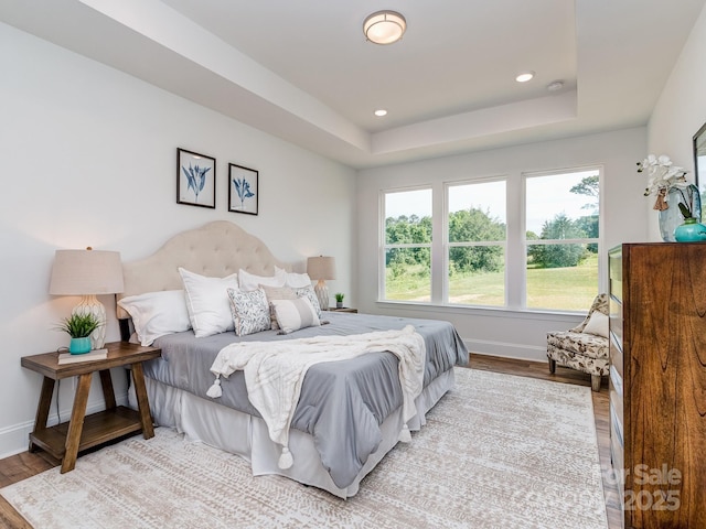 320 Triple Ponds Ct, Clover, SC 29710 - bedroom featuring baseboards, wood finished floors, recessed lighting, and a raised ceiling