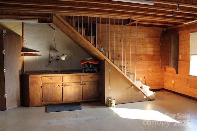 basement with wooden walls