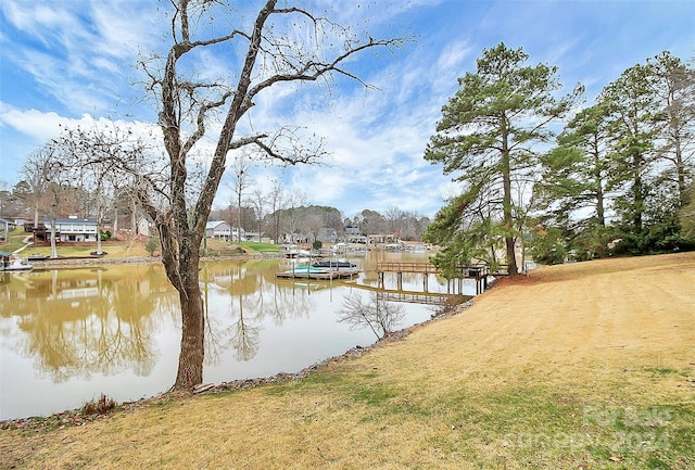 view of dock with a water view