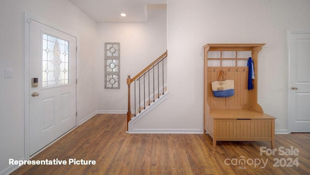 entryway with wood-type flooring