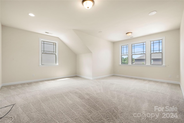 additional living space with light carpet and lofted ceiling