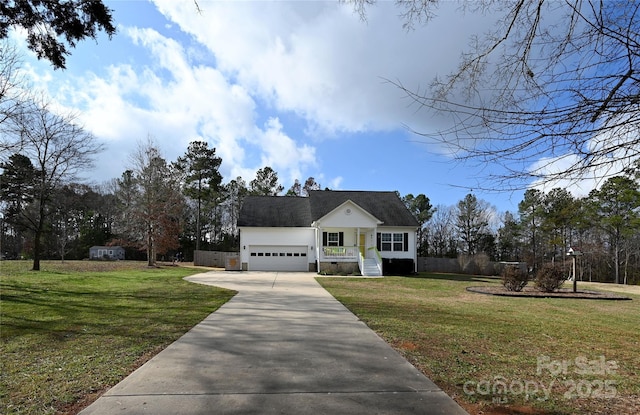 view of front facade with a front lawn and a garage