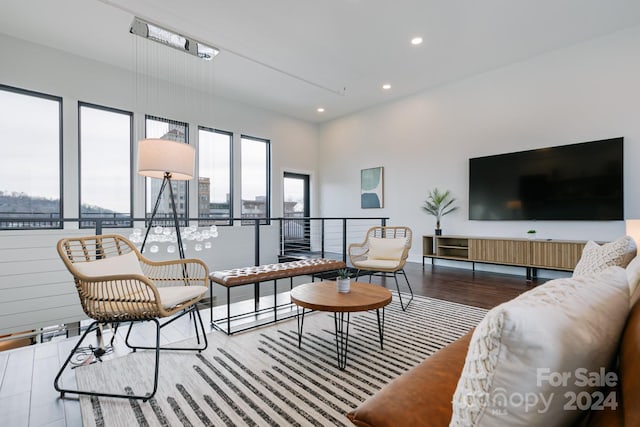 living room with dark wood-type flooring