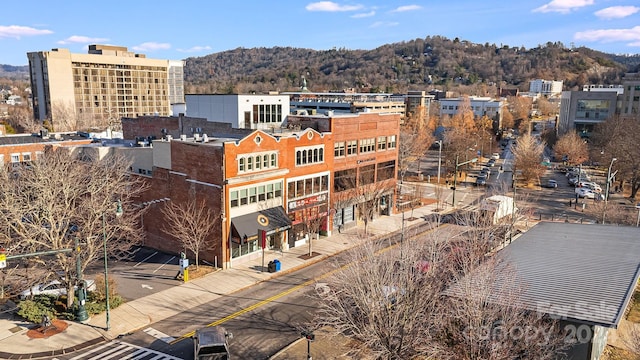 birds eye view of property featuring a mountain view