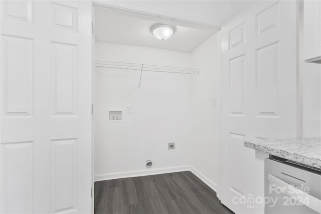 clothes washing area with hookup for a washing machine, dark hardwood / wood-style flooring, and electric dryer hookup