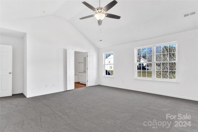 interior space with ceiling fan and lofted ceiling