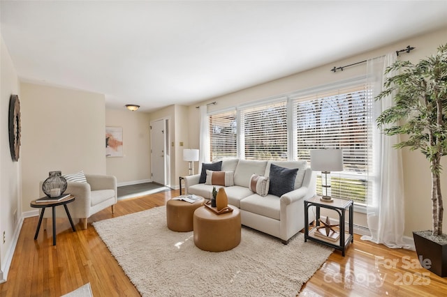 living room featuring light wood-type flooring and plenty of natural light