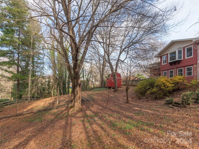 view of yard with a shed