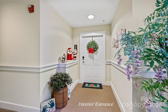 doorway featuring carpet floors