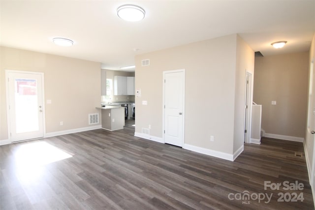 unfurnished living room with dark hardwood / wood-style floors