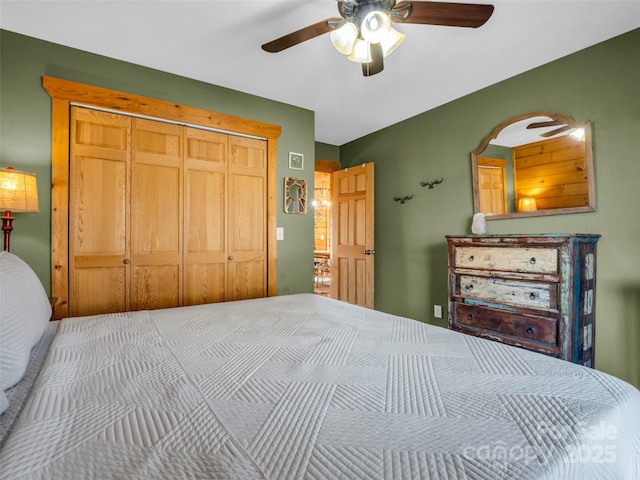 bedroom with a closet and ceiling fan