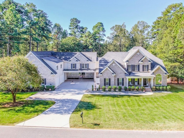 view of front of house with a porch and a front yard