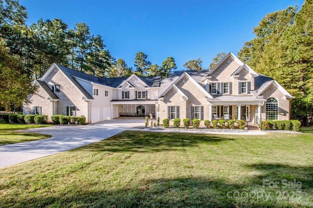 view of front of house with a front yard and covered porch