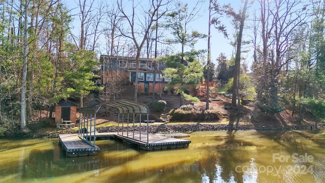 view of dock featuring a water view