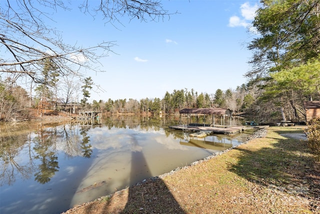 view of dock featuring a water view