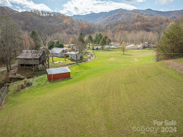 birds eye view of property featuring a mountain view