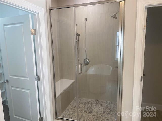 bathroom featuring a shower with door