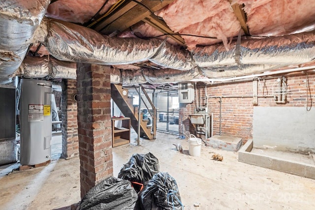 basement featuring electric water heater