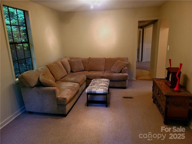 living room with carpet