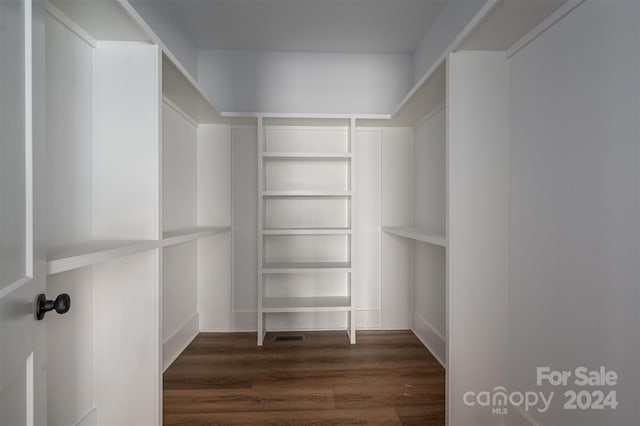 spacious closet featuring dark hardwood / wood-style flooring