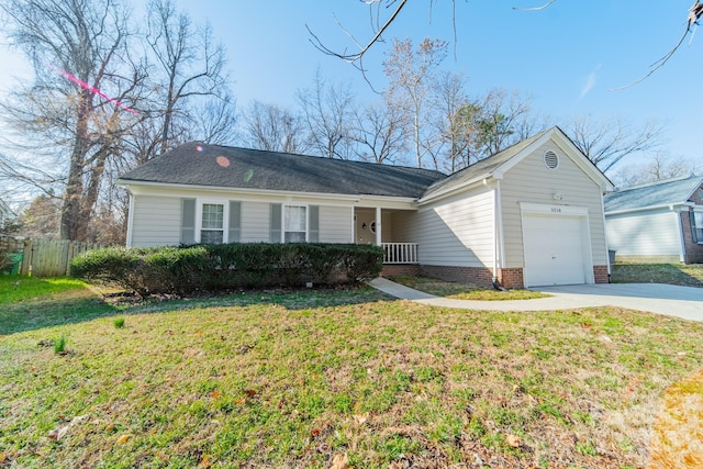 single story home featuring a garage and a front lawn