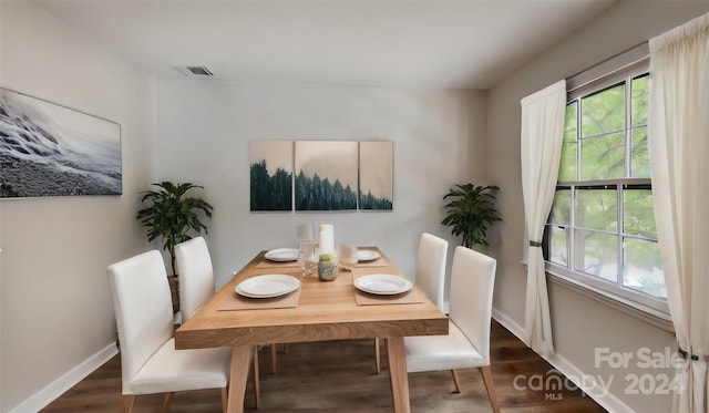 dining space featuring dark hardwood / wood-style flooring