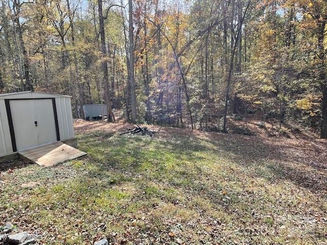 view of yard featuring a shed