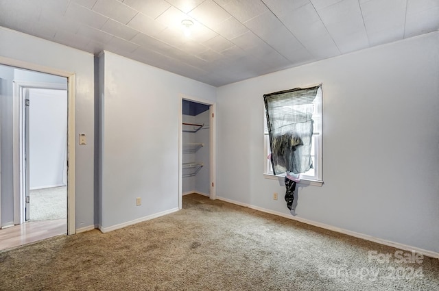 unfurnished bedroom featuring carpet and a closet