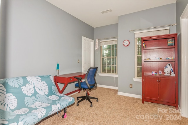 office area with light colored carpet