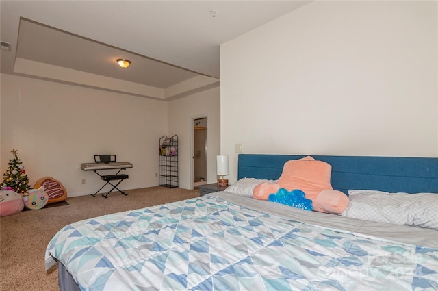 bedroom featuring light colored carpet