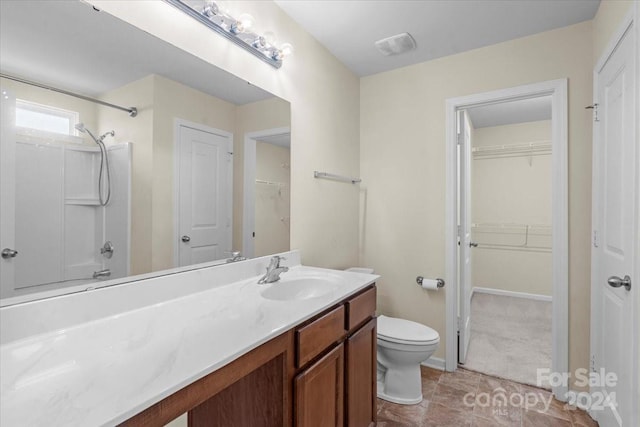 full bathroom featuring shower / bathing tub combination, vanity, toilet, and tile patterned floors