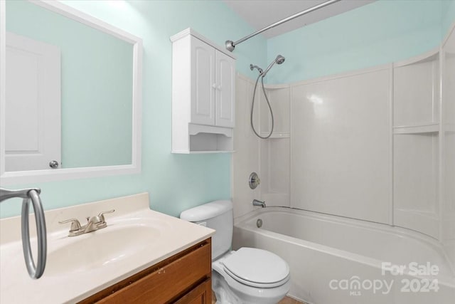 full bathroom with vanity, shower / bathtub combination, and toilet