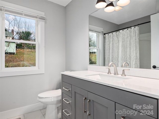 bathroom with vanity, toilet, and a wealth of natural light