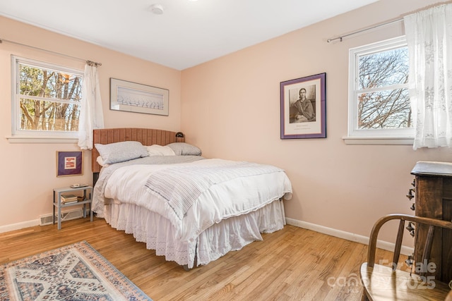 bedroom with light hardwood / wood-style flooring