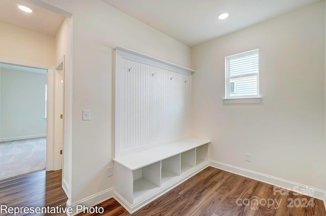 mudroom with dark wood-type flooring