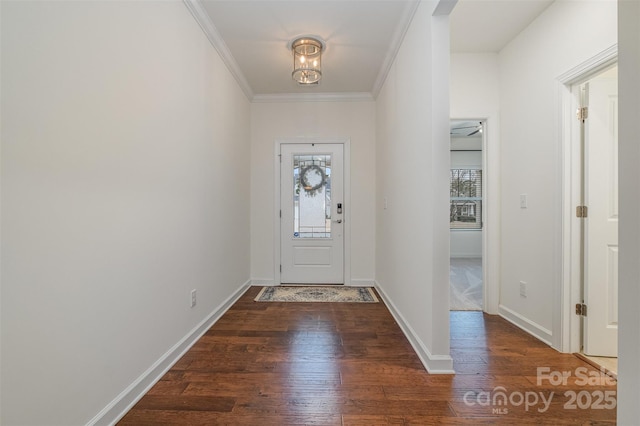 entryway featuring dark hardwood / wood-style floors and crown molding