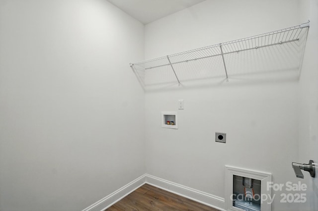 5230 Verona Rd Unit 80, Charlotte, NC 28213 - laundry room featuring washer hookup, baseboards, hookup for an electric dryer, and dark wood-style flooring