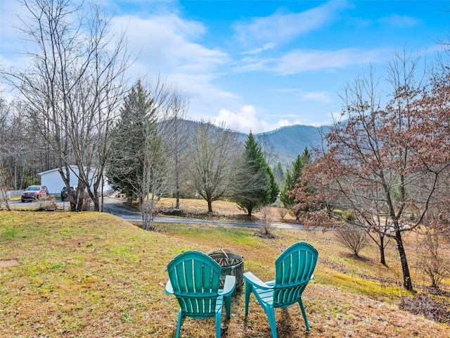 view of yard featuring a mountain view